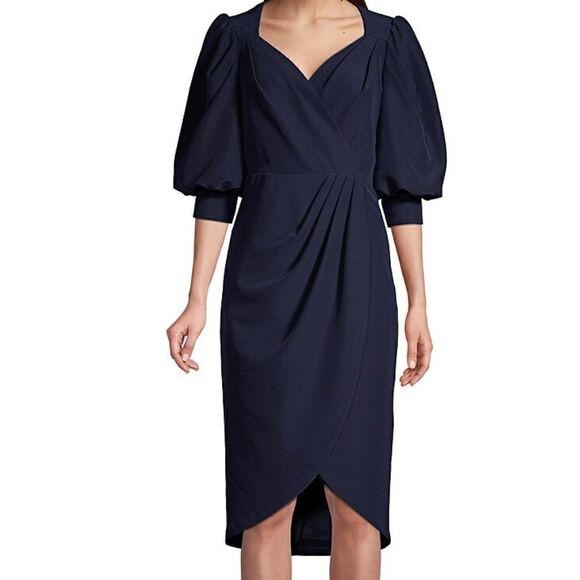Aidan Mattox Navy Puff Sleeve Evening Dress - Sz 0 - Picture 1 of 16